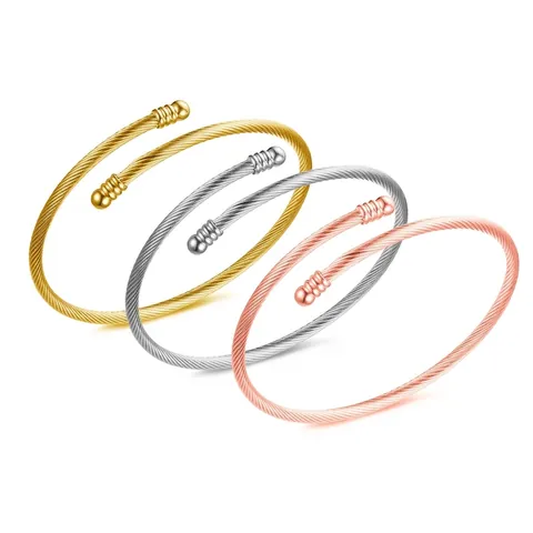 Bracciale Rigido A Cavo Intrecciato Acciaio Inossidabile Polsino Aperto Minimalista Oro Argento Oro Rosa Gioielli Per Donna