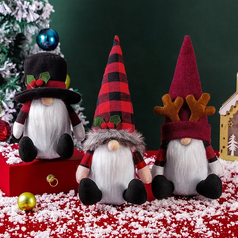 Gnomo De Navidad Muñeca Sin Rostro Felpa Nórdica Barba Blanca Adorno De Escritorio Sombrero Reno Muñeco De Nieve