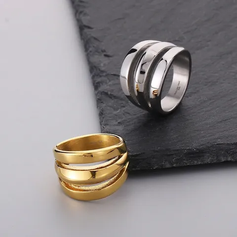 316L Stainless Steel Ring Three Layer Hollow Wide Band Polished Minimalist Men Fashion Accessory