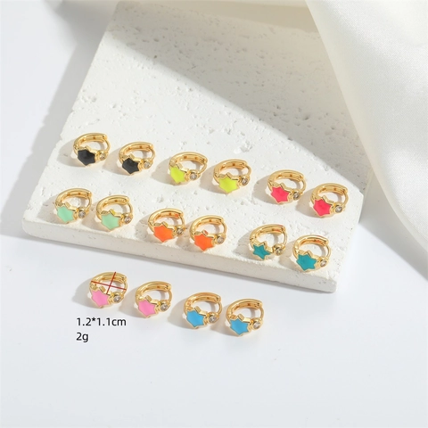 Exquisite Copper Zirconia Star Hoop Earrings Colorful Enamel Five Pointed Star Ear Buckle Fashion Niche Jewelry For Women