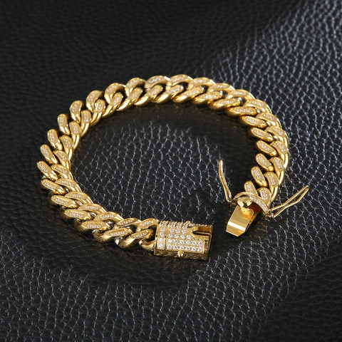 Collar Y Pulsera De Cadena Cubana Iced Out Acero Inoxidable Joyas Hip Hop Bling Para Hombres