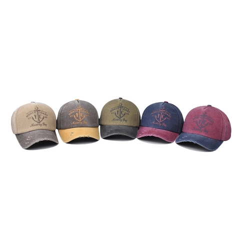 Cappellino Da Baseball In Cotone Lavato Vintage Stampa Ancora Nautica Tesa Distressed Retrò Bicolore Cappello Regolabile
