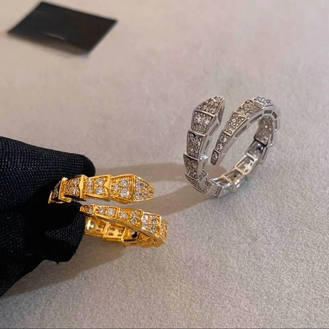 Schlangenring Mit Zirkonia Eingelegt Kupfer Vergoldet Verstellbar Luxus Tier Schmuck Für Damen