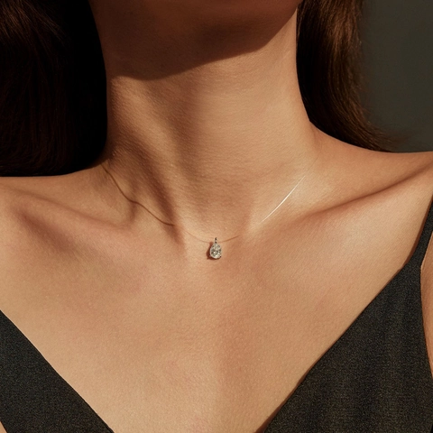 Pear Cut D Color Moissanite Pendant Necklace 925 Sterling Silver Invisible Fishing Line Chain For Women Minimalist Jewelry
