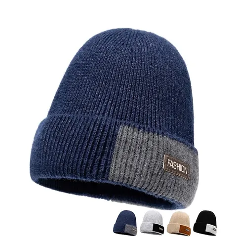 Berretto In Maglia Foderato In Pile Invernale Caldo Antivento Patchwork A Costine Skull Cap Per Uomo Donna