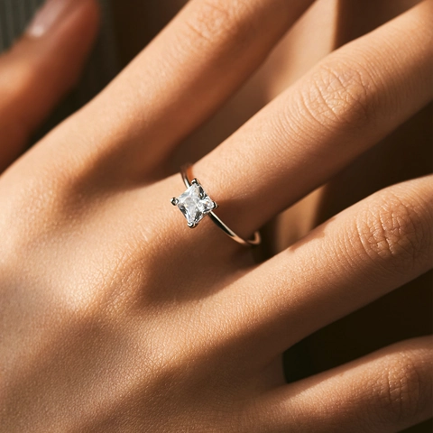 Princess Cut Ring 925 Sterling Silver Square Zircon Four Prong Solitaire Minimalist Elegant Jewelry For Women