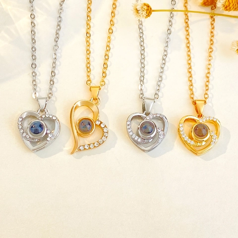 Copper Zirconia Heart Shape Projection Necklace I Love You Message Pendant Jewelry For Women Romantic Fashion Gift