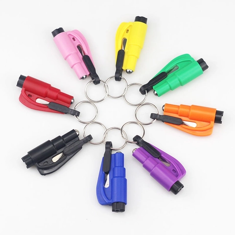 Marteau De Sécurité Automobile Double Fonction Brise-Vitre Outil De Secours Avec Coupe-Ceinture Et Porte-Clés Portable Plastique
