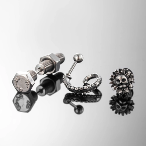 Edelstahl Ohrstecker Schraube Oktopus Tentakel Totenkopf Sonnenblume Punk Gothic Industrie Piercing Schmuck Unisex