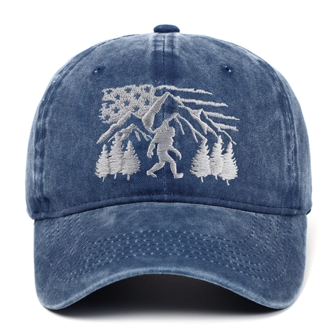 Cappello Da Baseball In Cotone Lavato Ricamo Bigfoot Sasquatch Design Foresta Montagna Vintage Retro Dad Hat Esterno Regolabile
