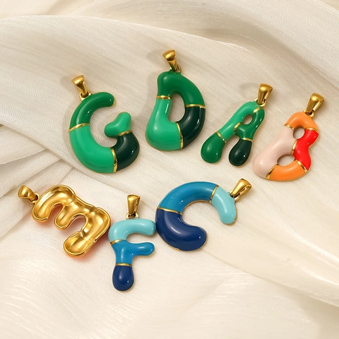 Pendente Alfabeto in Acciaio Inossidabile Placcato Oro 18K Smalto Solo Senza Catena Font Palloncino Accessorio Gioielli DIY