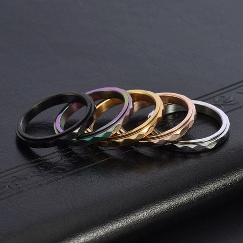 Anillo Spinner Con Facetas De Rombo Para Mujer De Acero Inoxidable Banda Estrecha Geométrica Giratoria Joyería Minimalista