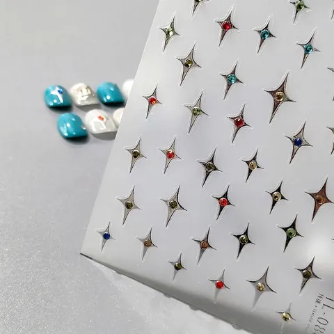 5D Embossed Nail Art Stickers Colorful Rhinestone Silver Cross Star Decals Self Adhesive Manicure Decoration For Women