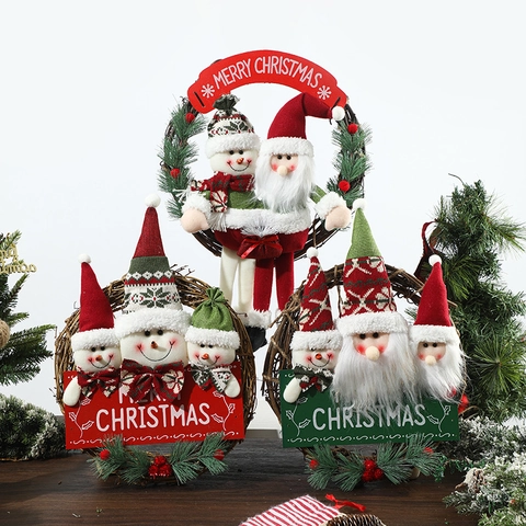 Weihnachts Kranz Rattan Türbehang Ornamente Plüsch Weihnachtsmann Schneemann Feiertag Wanddekoration Für Die Party