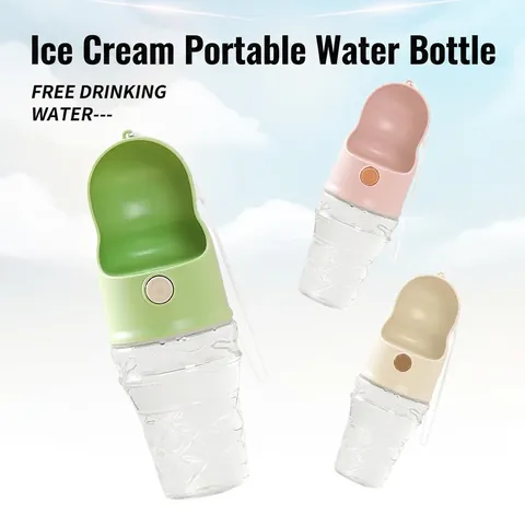Botella De Agua Portátil Para Mascotas A Prueba De Fugas Bebedero De Viaje Perro Forma De Helado Dispensador Con Cordón