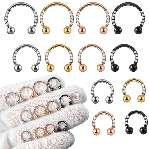 Septum Ring Horseshoe Circular Barbell Stainless Steel Zircon Inlaid Ear Cartilage Piercing Jewelry