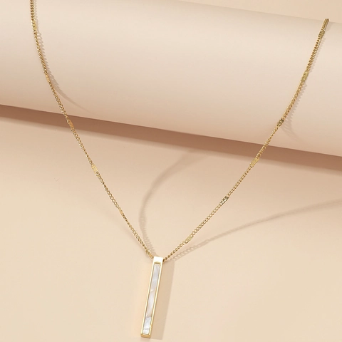Minimalist Rectangular Pendant Necklace Stainless Steel Mother Of Artificial Pearl Inlay Gold Plated Clavicle Chain For Women