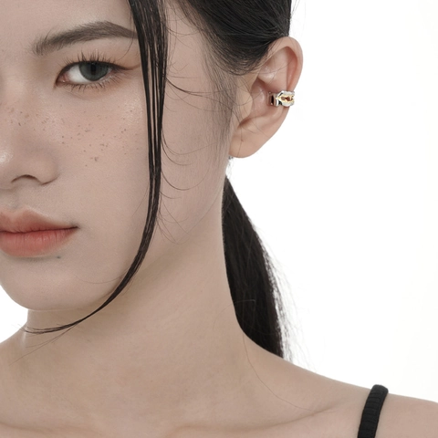 Σκουλαρίκι Ear Cuff Ασήμι S925 Δίχρωμο Επιχρυσωμένο Υφή Λάβας Ακανόνιστο Clip On Trendy Στυλ Για Γυναίκες