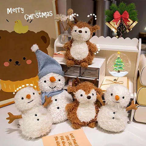 Peluche Natalizio Pupazzo Di Neve Renna Albero Bambola Morbida Imbottita Decorazione Festa Casa Regalo Bambini