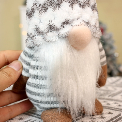 Muñeco De Peluche Gnomo De Navidad Adorno Papá Noel Sin Cara Sombrero Punto Barba Piel Sintética Botón Madera Decoración