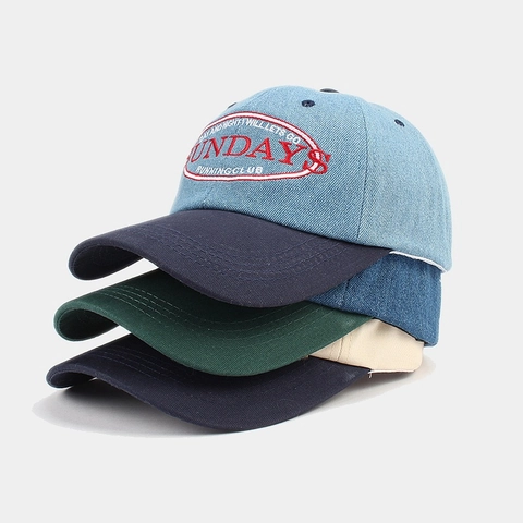 Casquette De Baseball En Denim Rétro Lettre Brodée Bloc De Couleur Chapeau En Coton Réglable Streetwear