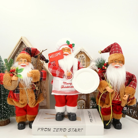 Statuina di Babbo Natale Tessuto Plaid Rosso Decorazione Natalizia da Scrivania Insegna di Benvenuto per Festa di Natale Casa