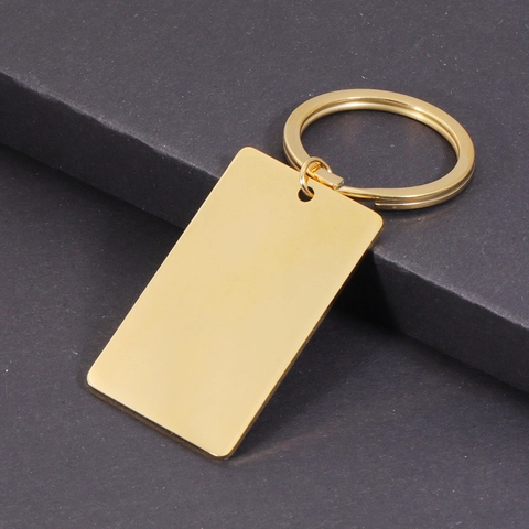 Rectangle Tag Keychain Stainless Steel Mirror Polished Geometric Keyring Glossy Metal Pendant Accessory Simple Style