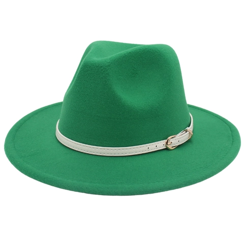 Classic Wool Felt Fedora Hat Wide Brim Jazz Cap With White Leather Belt Gold Buckle Elegant Unisex Fashion Accessory