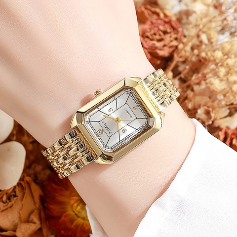 Montre À Quartz Femme Rectangulaire Vintage Bracelet En Métal Minimaliste Élégante Mode Décontractée Pour Dame