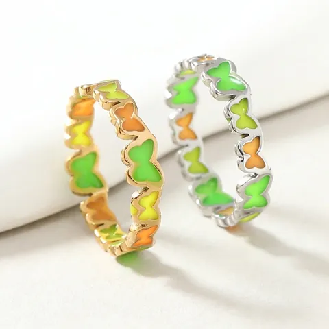 Anello Farfalla In Acciaio Inossidabile Smalto Colorato Luminoso Svuotato Fascia Dito Gioielli Per Donna Dolce Accessorio