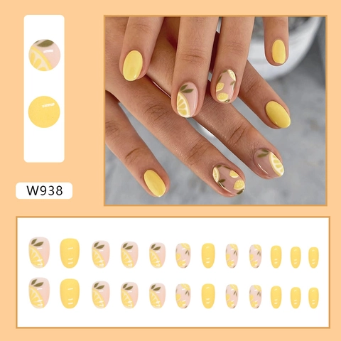 Unghie Finte A Pressione Limone Giallo Ovali Stile Fresco Estivo Per Donne Dolce Carino Copertura Completa Lucido