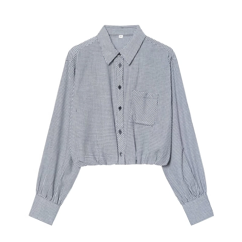 Camicia A Quadri A Maniche Lunghe Da Donna Blusa Con Bottoni E Risvolto Con Tasca Top Elegante Pieghettato Sul Retro