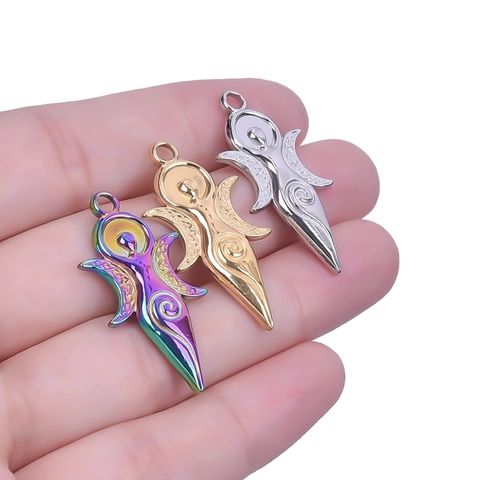 Colgante Diosa Espiral Acero Inoxidable Triple Luna Nudo Celta Joyería Wicca Pagana Para Mujer Accesorio Collar DIY