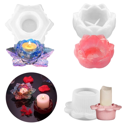 Lotus Flower Candle Holder Silicone Mold DIY Resin Casting Flower Storage Box Ashtray Plaster Ornament Home Decor