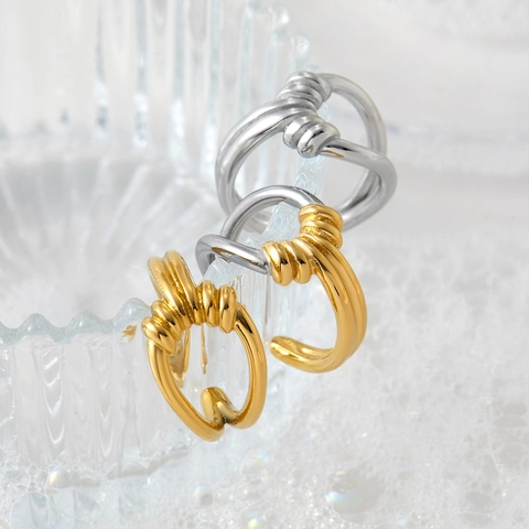 Bague Ouverte En Acier Inoxydable Design Noeud Torsadé Plaqué Or 18K Imperméable Minimaliste Bijoux Réglables Pour Femmes