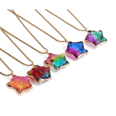 Stern Anhänger Halskette Mit Farbverlauf Kristall Und Edelstahl Kette Himmlischer Schmuck Für Damen Herren Unisex