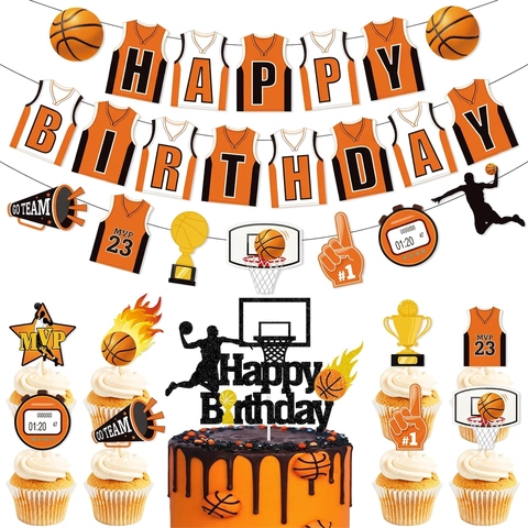 Basketball Thema Geburtstag Party Dekorationen Papier Banner Kuchen Topper Sport Stil Für Jungen Männer Feiern DIY Hintergrund