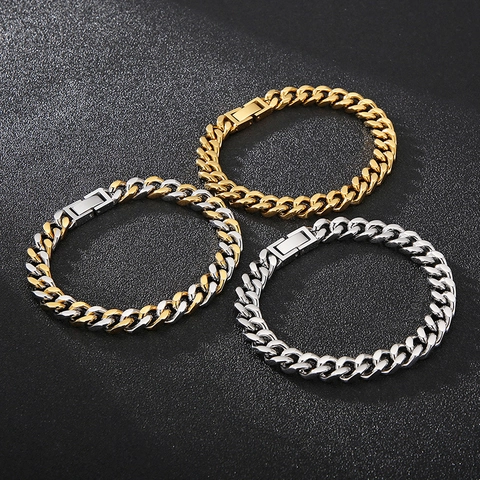 Cuban Link Chain Necklace Bracelet High Polish Stainless Steel Square Box Clasp Hip Hop Streetwear Men Women Trendy