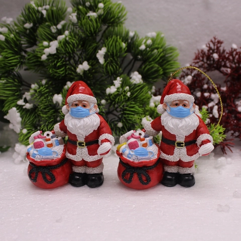 Adornos De Papá Noel De Resina Con Máscara Azul Lleva Suministros Tema Pandemia Árbol Decoración Escritorio Novedad