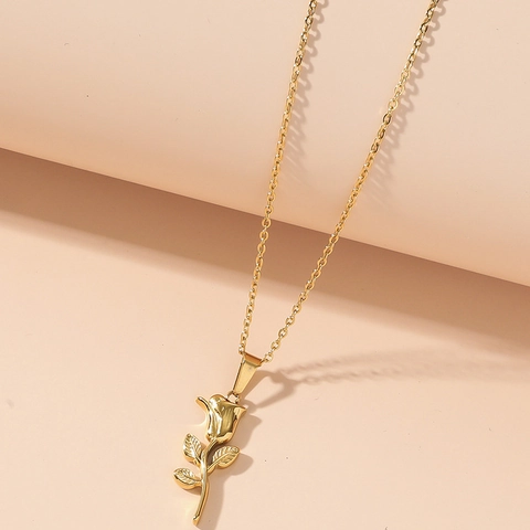 Rozenbloem Hanger Ketting Roestvrij Staal Titanium Staal Goud Verguld Minimalistische Sleutelbeinketting Voor Dames