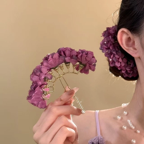 Elegante Handgemaakte Stoffen Bloem Haarspeld Vintage Goudkleurige Legering Haarklem Voor Vrouwen Bruiloft Feest Accessoires