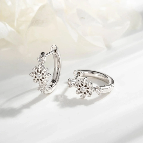Sneeuwvlok Oorbellen Met Zirkonia Koper Piercing Met 925 Sterling Zilveren Oorsteker Elegante Winterstijl