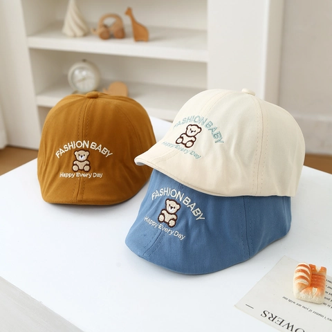 Kinderen Baby Baret Platte Pet Katoen Borduurwerk Cartoon Beer Verstelbare Hoed Casual Hoofddeksels