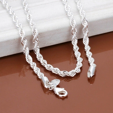 925 Sterling Silver Rope Chain Necklace Twist Design High Polish Finish Minimalist Hip Hop Punk Jewelry Accessory For Men Women