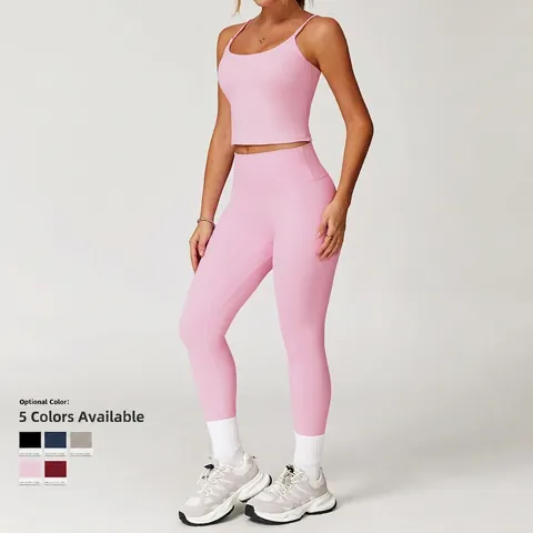 Ensemble De Yoga Pour Femmes Tenues D'Entraînement Deux Pièces Haut À Bretelles Leggings Taille Haute Short Gym Fitness