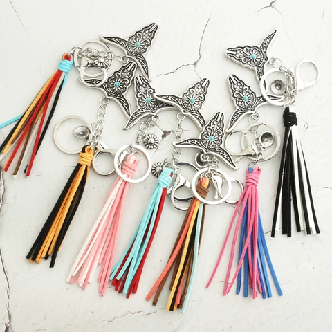 Bohemian Western Cattle Head Keychain For Women Men Retro Engraved Metal Tassel Pendant Car Key Ring Ethnic Jewelry Gift