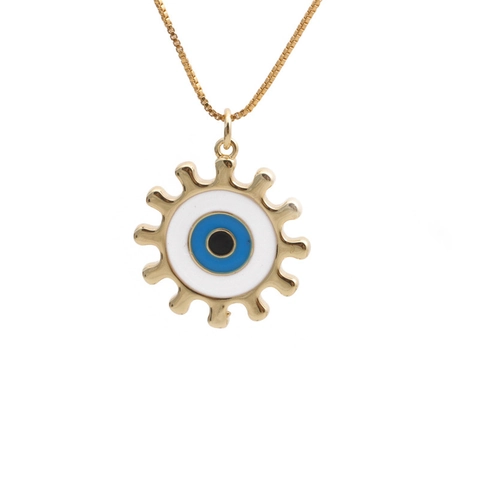 Evil Eye Anhänger Halskette Vergoldet Kupfer Emaille Sonnenstrahl Stern Zahnrad Form Box Kette Verstellbar Für Damen Schmuck Geschenk
