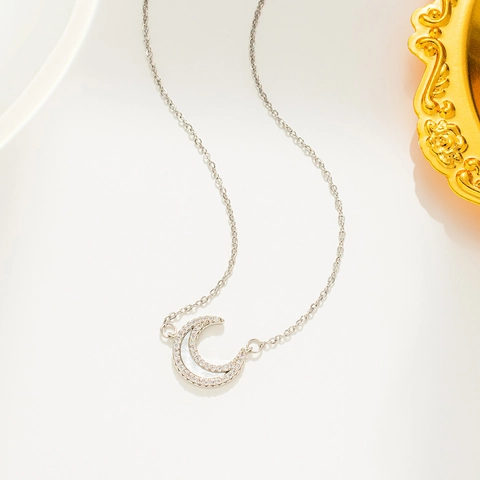 Crescent Moon Pendant Necklace Titanium Steel Inlaid Mother Of Artificial Pearl Rhinestone Dainty Clavicle Chain Elegant Women
