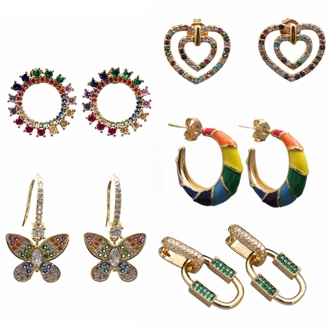 Orecchini Rame Zircone Farfalla Cuore Tartaruga Cactus Gioielli Geometrici Vintage Donne Accessori
