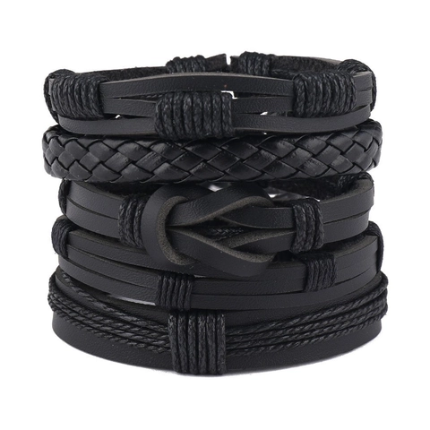 Bracciale in Pelle Multistrato Retrò Con Ciondoli e Perline Cordino Intrecciato a Mano Con Vestibilità Regolabile Per Stile Unisex
